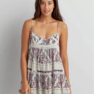 American Eagle Cream Aztec Paisley Ruffle Hem Mini Dress Size Small